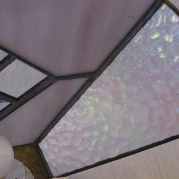 Art Deco Stained Glass Wall Sconce Pink Iridescent Glass and Polished Gold - Picture 8 of 10